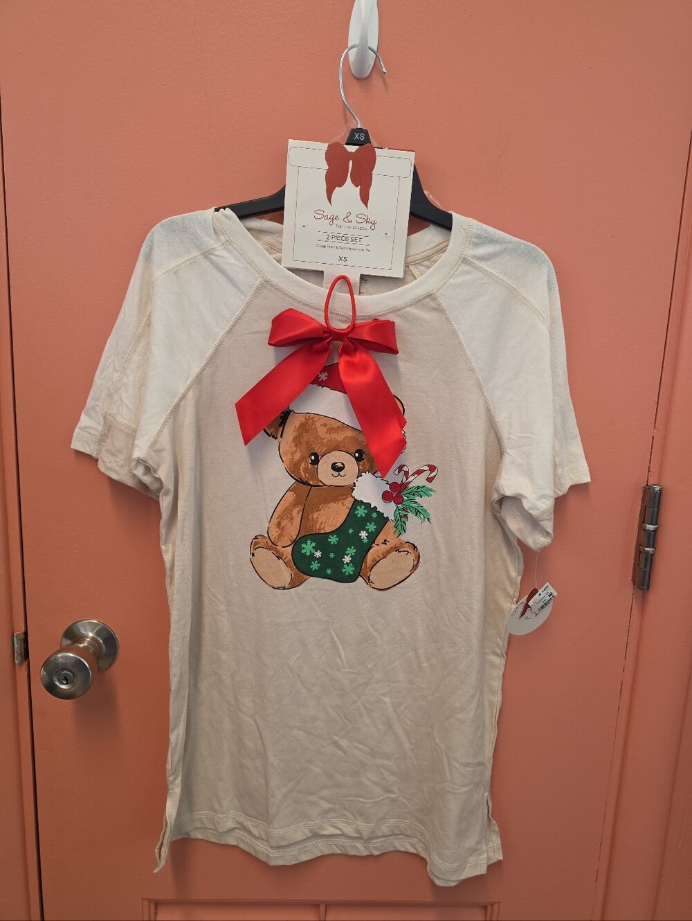 NWT Sage & Sky Womens Size XS Christmas Oversized Sleep Shirt Classic Teddy Bear
